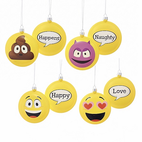 Kurt Adler 86mm Emoticon Disc 4-pc. Christmas Ornament