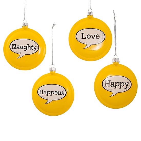Kurt Adler 86mm Emoticon Disc 4-pc. Christmas Ornament