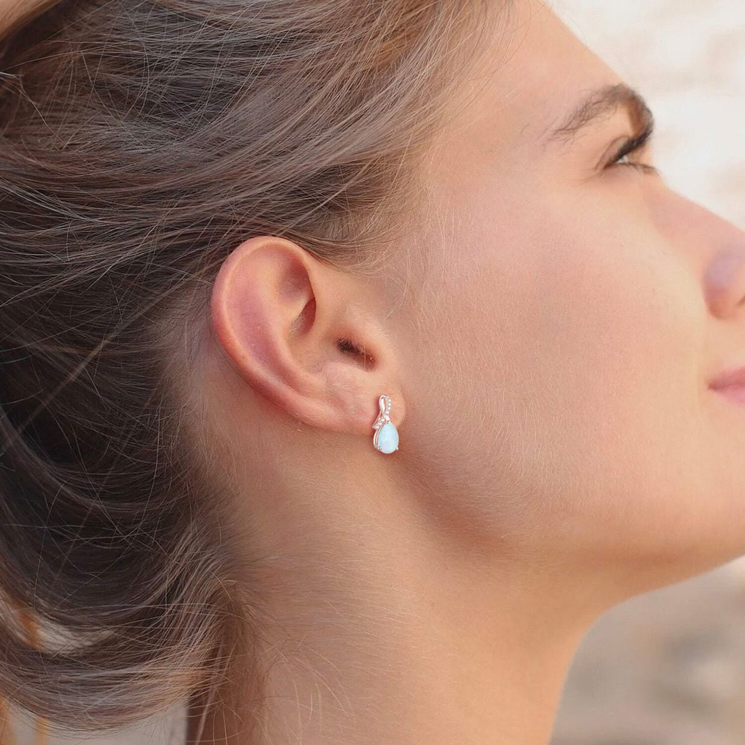 Womens Gemstone Sterling Silver or 14K Gold Over 14mm Pear Stud Earrings