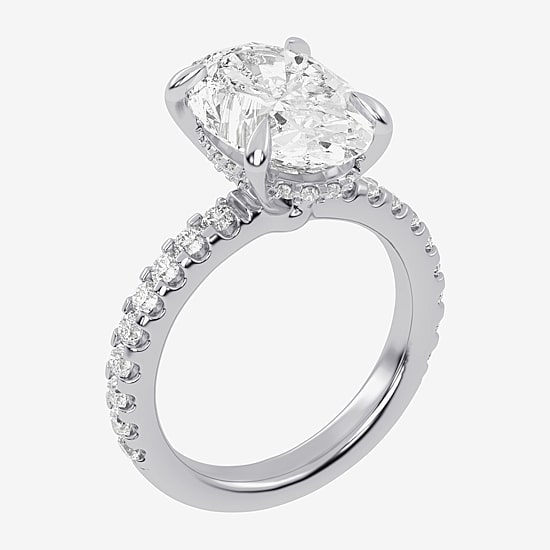 (G-H / Vs2-Si1) Womens 4 1/2 CT. T.W. Lab Grown White Diamond 14K Gold Oval Side Stone Engagement Ring