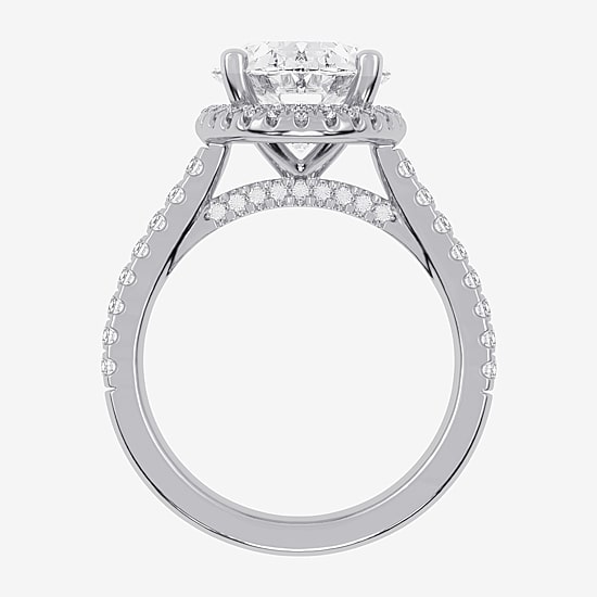 (G-H / Vs2-Si1) Womens 4 1/2 CT. T.W. Lab Grown White Diamond 14K Gold Oval Side Stone Halo Engagement Ring