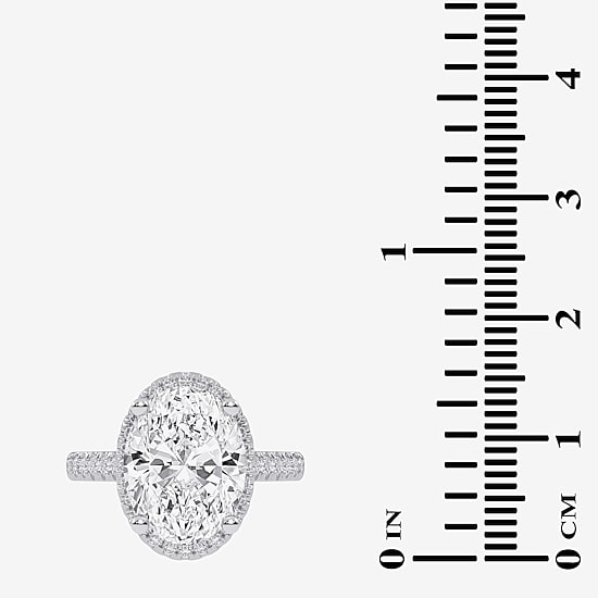 (G-H / Vs2-Si1) Womens 4 1/2 CT. T.W. Lab Grown White Diamond 14K Gold Oval Side Stone Halo Engagement Ring