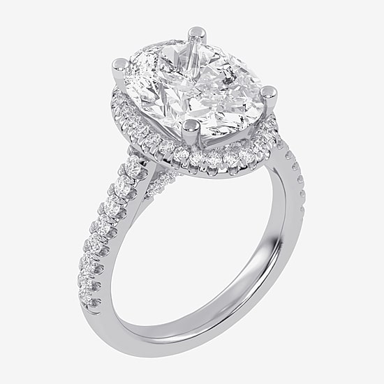 (G-H / Vs2-Si1) Womens 4 1/2 CT. T.W. Lab Grown White Diamond 14K Gold Oval Side Stone Halo Engagement Ring