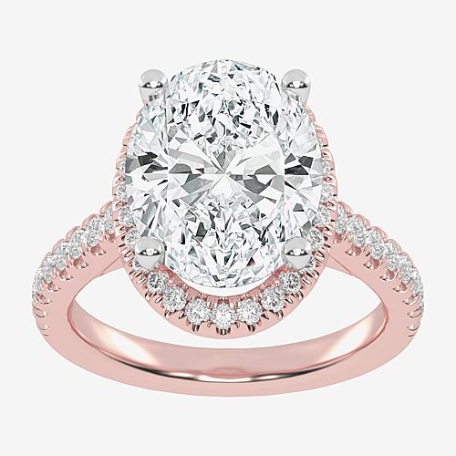 (G-H / Vs2-Si1) Womens 4 1/2 CT. T.W. Lab Grown White Diamond 14K Gold Side Stone Halo Engagement Ring, 5, Rose