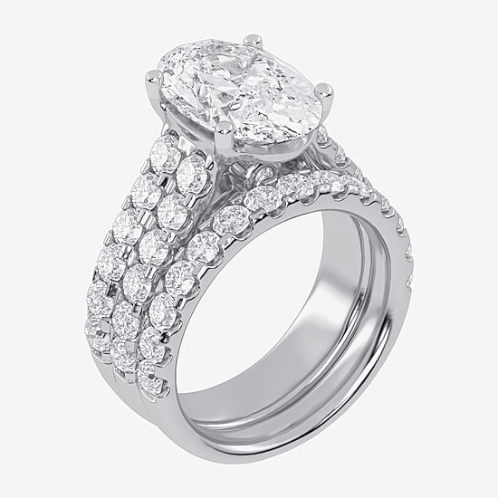 (G-H / Vs2-Si1) Womens 6 CT. T.W. Lab Grown White Diamond 14K Gold Side Stone Bridal Set