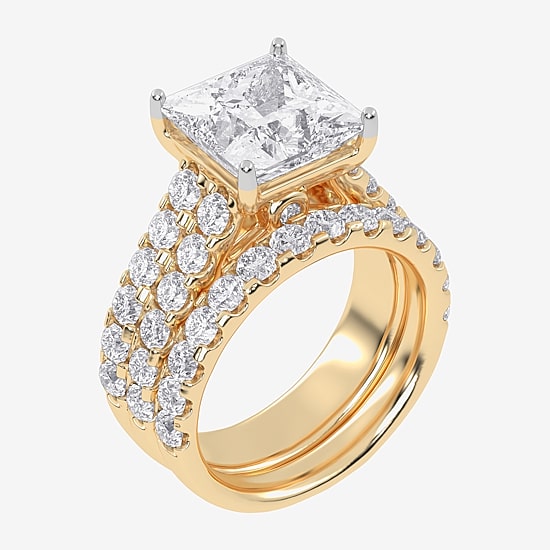 (G-H / Vs2-Si1) Womens 6 CT. T.W. Lab Grown White Diamond 14K Gold Side Stone Bridal Set