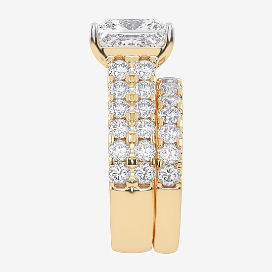 (G-H / Vs2-Si1) Womens 6 CT. T.W. Lab Grown White Diamond 14K Gold Side Stone Bridal Set