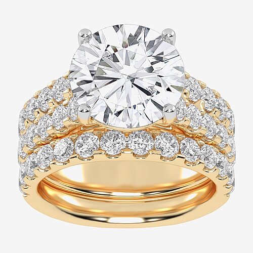 (G-H / Vs2-Si1) Womens 6 CT. T.W. Lab Grown White Diamond 14K Gold Side Stone Bridal Set, 7, Yellow