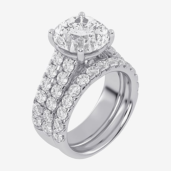 (G-H / Vs2-Si1) Womens 6 CT. T.W. Lab Grown White Diamond 14K Gold Side Stone Bridal Set