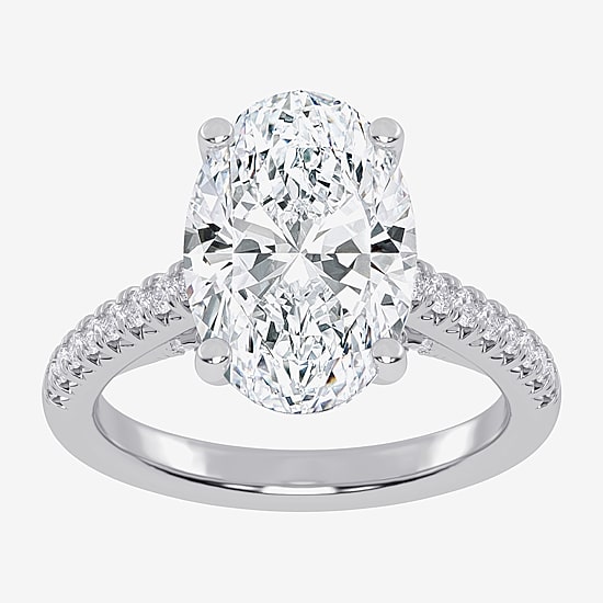 (G-H / Vs2-Si1) Womens 4 1/3 Ct. T.W. Lab Grown White Diamond 14K Gold Oval Side Stone Engagement Ring
