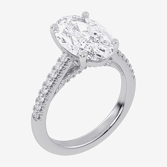 (G-H / Vs2-Si1) Womens 4 1/3 Ct. T.W. Lab Grown White Diamond 14K Gold Oval Side Stone Engagement Ring