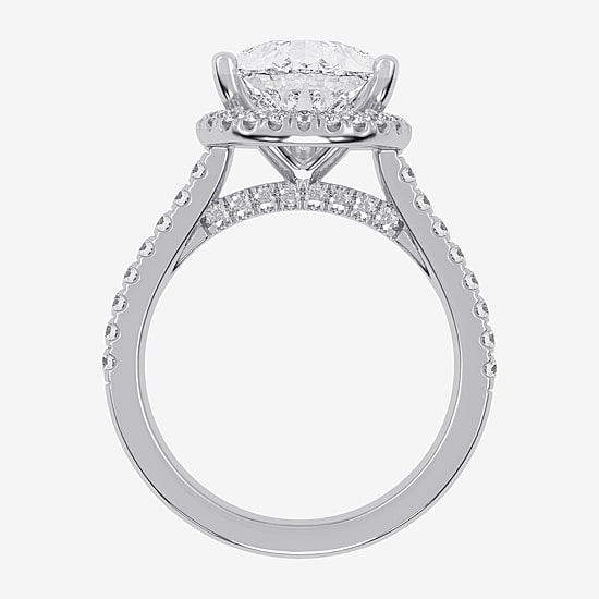 (G-H / Vs2-Si1) Womens 4 1/2 CT. T.W. Lab Grown White Diamond 14K Gold Pear Side Stone Halo Engagement Ring