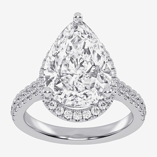 (G-H / Vs2-Si1) Womens 4 1/2 CT. T.W. Lab Grown White Diamond 14K Gold Pear Side Stone Halo Engagement Ring