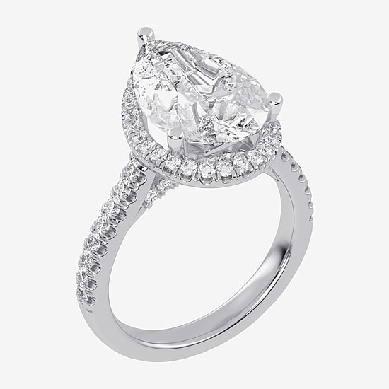 (G-H / Vs2-Si1) Womens 4 1/2 CT. T.W. Lab Grown White Diamond 14K Gold Pear Side Stone Halo Engagement Ring