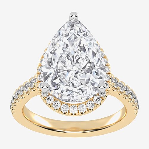 (G-H / Vs2-Si1) Womens 4 1/2 CT. T.W. Lab Grown White Diamond 14K Gold Pear Side Stone Halo Engagement Ring, 9, Yellow