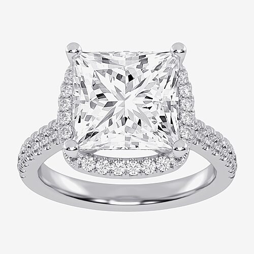(G-H / Vs2-Si1) Womens 4 1/2 CT. T.W. Lab Grown White Diamond 14K Gold Side Stone Halo Engagement Ring, 5, White