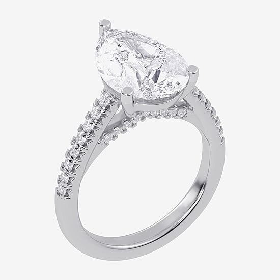 (G-H / Vs2-Si1) Womens 4 1/3 Ct. T.W. Lab Grown White Diamond 14K Gold Pear Side Stone Engagement Ring