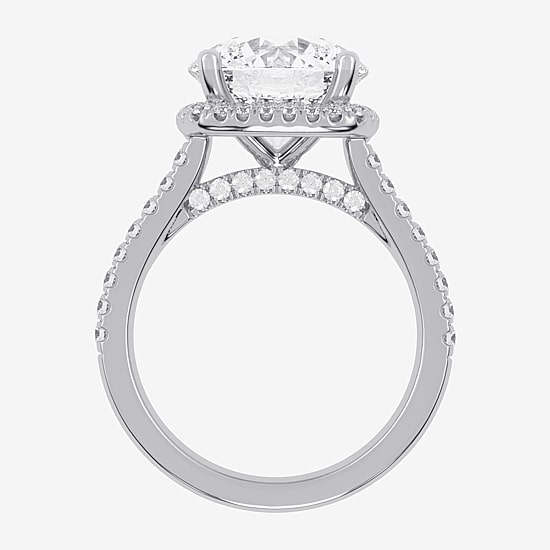 (G-H / Vs2-Si1) Womens 4 1/2 CT. T.W. Lab Grown White Diamond 14K Gold Round Side Stone Halo Engagement Ring
