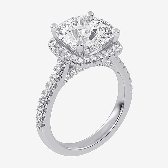 (G-H / Vs2-Si1) Womens 4 1/2 CT. T.W. Lab Grown White Diamond 14K Gold Round Side Stone Halo Engagement Ring