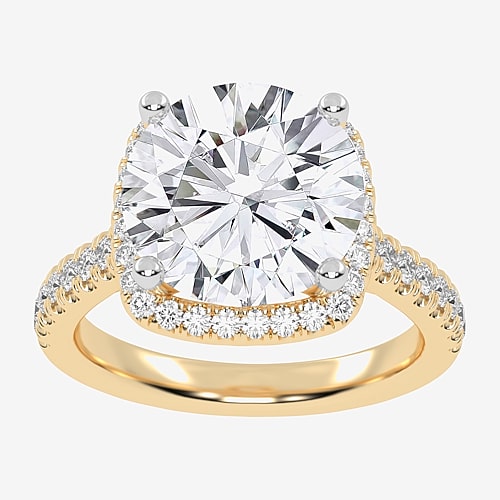 (G-H / Vs2-Si1) Womens 4 1/2 CT. T.W. Lab Grown White Diamond 14K Gold Round Side Stone Halo Engagement Ring, 8, Yellow