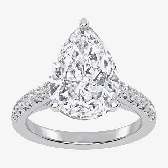 (G-H / Vs2-Si1) Womens 3 1/3 Ct. T.W. Lab Grown White Diamond 14K Gold Pear Side Stone Engagement Ring