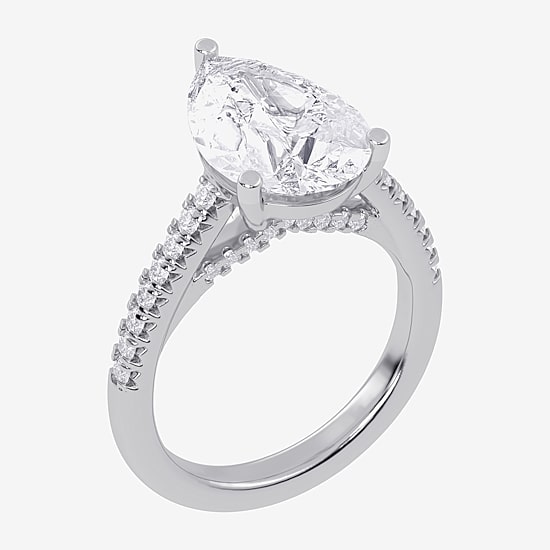 (G-H / Vs2-Si1) Womens 3 1/3 Ct. T.W. Lab Grown White Diamond 14K Gold Pear Side Stone Engagement Ring