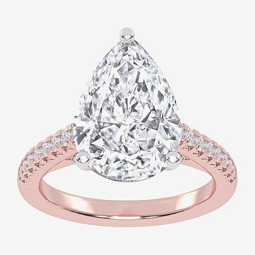 (G-H / Vs2-Si1) Womens 3 1/3 Ct. T.W. Lab Grown White Diamond 14K Gold Pear Side Stone Engagement Ring, 8, Rose