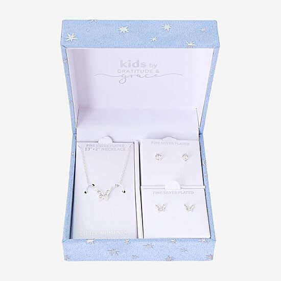 Gratitude & Grace Girls Cubic Zirconia Pure Silver Over Brass Butterfly 3-pc. Jewelry Set