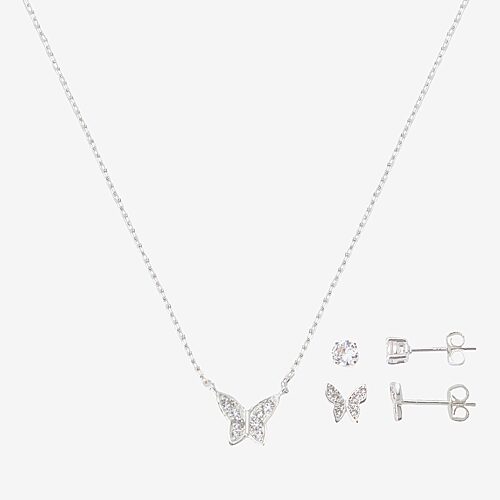 Gratitude & Grace Kids' Girls Cubic Zirconia Pure Silver Over Brass Butterfly 3-pc. Jewelry Set In No Color