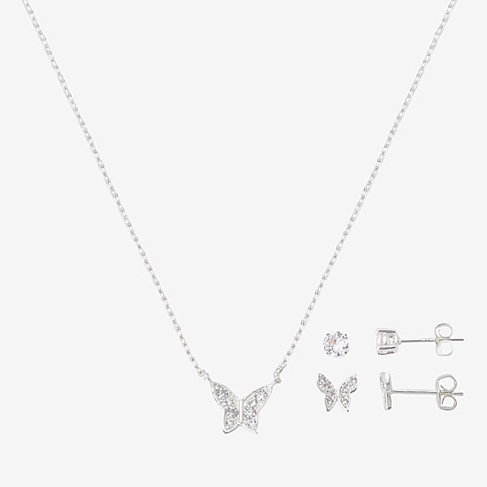 Gratitude & Grace Girls Cubic Zirconia Pure Silver Over Brass Butterfly 3-pc. Jewelry Set