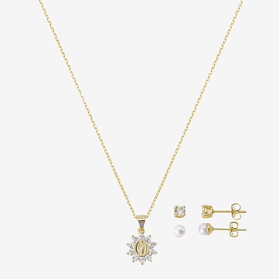 Gratitude & Grace Virgin Mary Our Lady Of Guadalupe Girls Cubic Zirconia 14K Gold Over Brass Round 3-pc. Jewelry Set