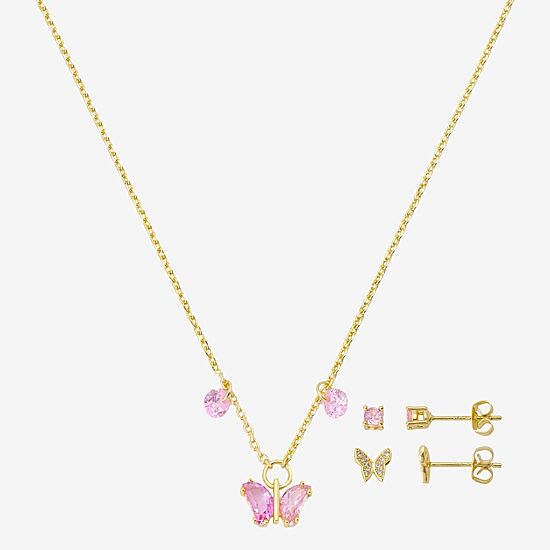 Gratitude & Grace Girls Pink Cubic Zirconia 14K Gold Over Brass Butterfly 3-pc. Jewelry Set