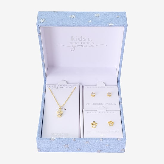 Gratitude & Grace Girls Cubic Zirconia 14K Gold Over Brass Angel 3-pc. Jewelry Set