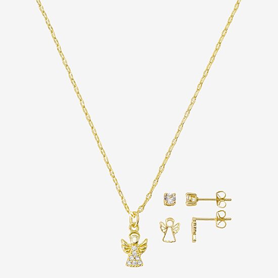 Gratitude & Grace Girls Cubic Zirconia 14K Gold Over Brass Angel 3-pc. Jewelry Set