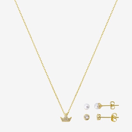 Gratitude & Grace Girls Cubic Zirconia 14K Gold Over Brass Crown 3-pc. Jewelry Set
