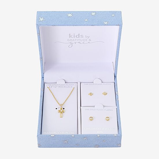 Gratitude & Grace Girls Cubic Zirconia 14K Gold Over Brass Cross Star 3-pc. Jewelry Set