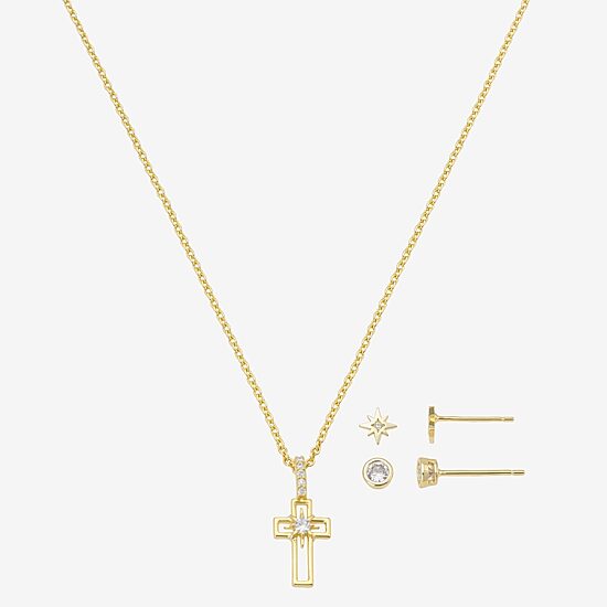 Gratitude & Grace Girls Cubic Zirconia 14K Gold Over Brass Cross Star 3-pc. Jewelry Set
