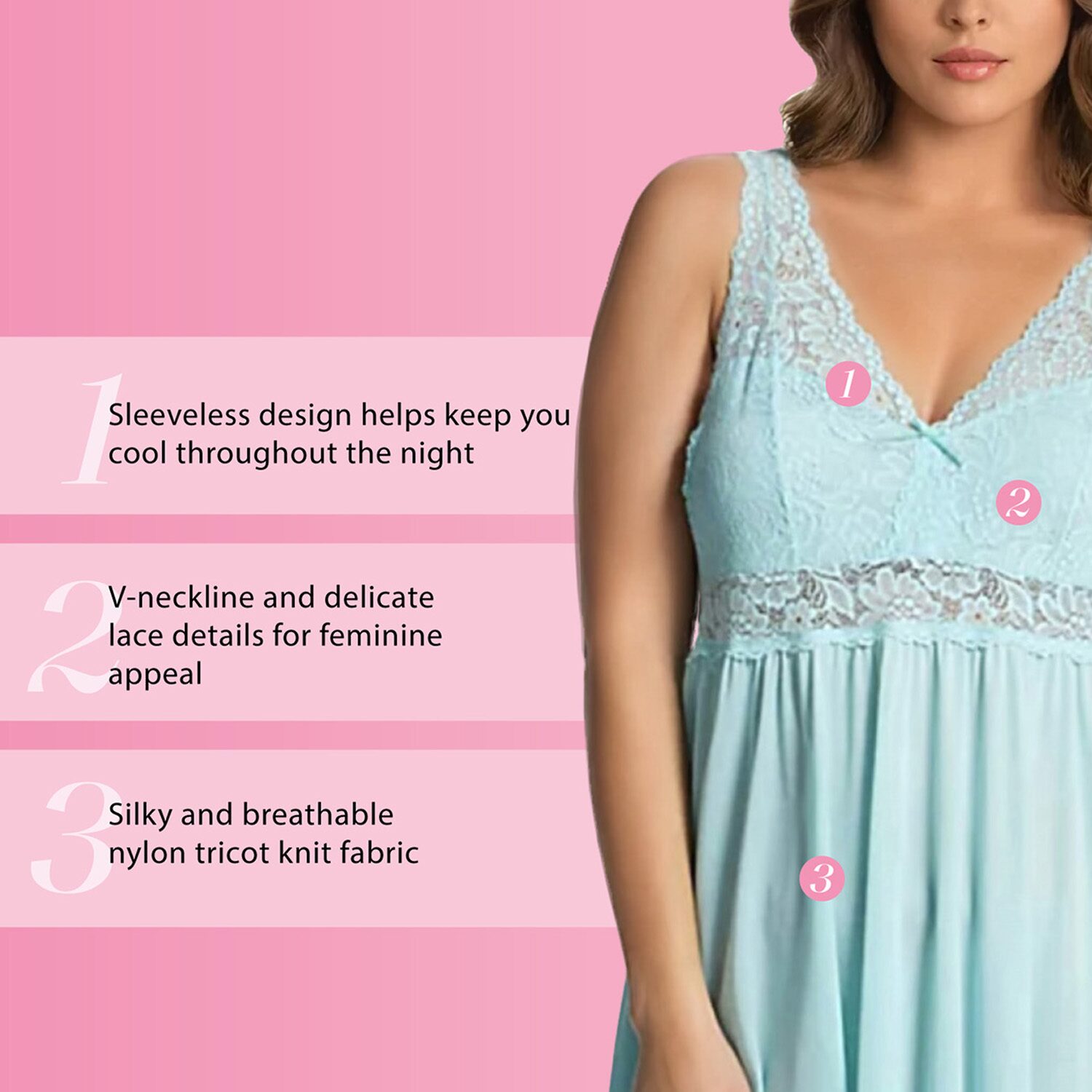 Exquisite Form Womens Plus Sleeveless V Neck Nightgown