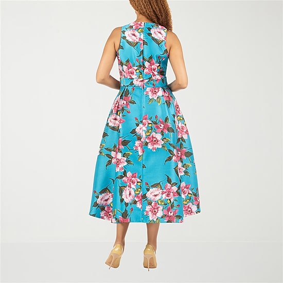 Giovanna Collection Womens Plus High-Low Crew Neck Sleeveless Floral Fit + Flare Dress