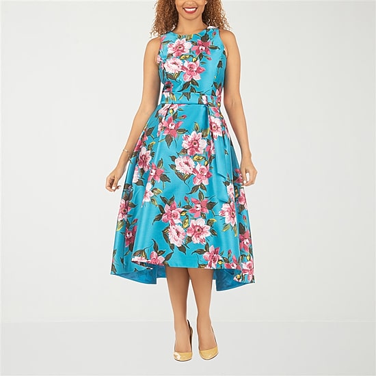 Giovanna Collection Womens Plus High-Low Crew Neck Sleeveless Floral Fit + Flare Dress