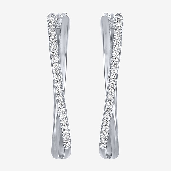 G-H, Si2-I1 Womens 1/4 CT. T.W. Lab Grown White Diamond Sterling Silver 28.2mm Round Hoop Earrings