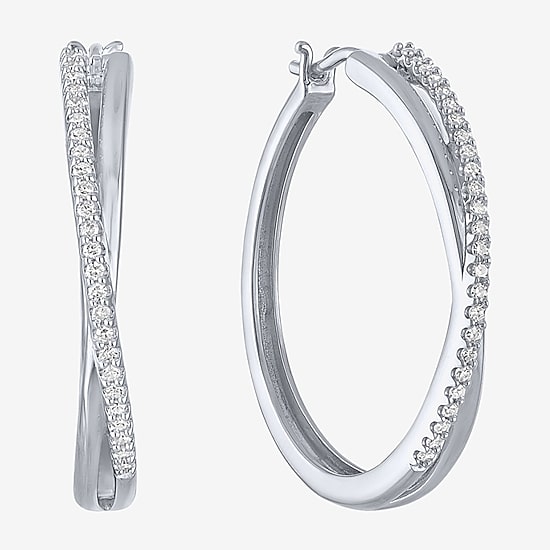 G-H, Si2-I1 Womens 1/4 CT. T.W. Lab Grown White Diamond Sterling Silver 28.2mm Round Hoop Earrings