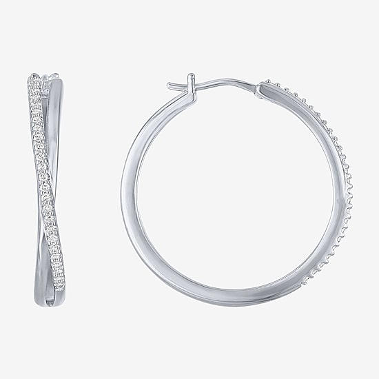 G-H, Si2-I1 Womens 1/4 CT. T.W. Lab Grown White Diamond Sterling Silver 28.2mm Round Hoop Earrings