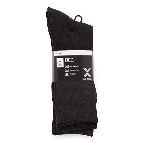 Xersion Running Mens 5 Pair Crew Socks