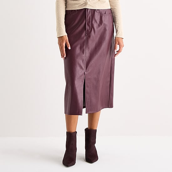 a.n.a Womens High Rise Long Faux Leather Pencil Skirt