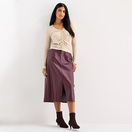 a.n.a Womens High Rise Long Faux Leather Pencil Skirt