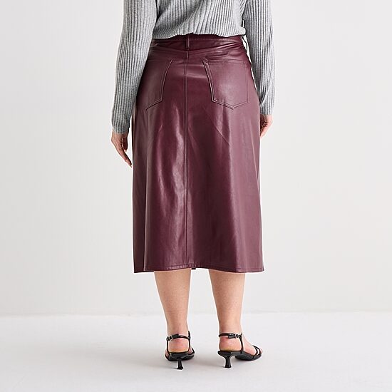 A.N.A Womens Plus High Rise Long Faux Leather Pencil Skirt