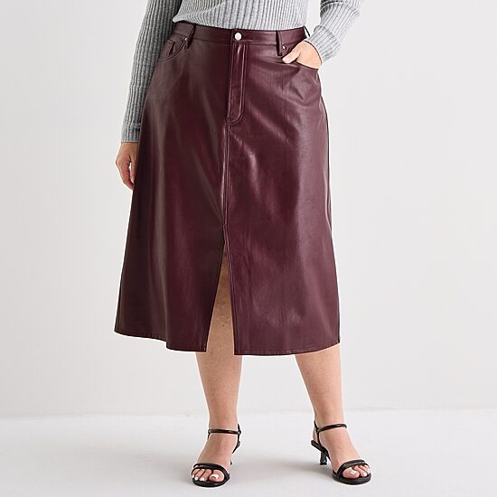 A.N.A Womens Plus High Rise Long Faux Leather Pencil Skirt