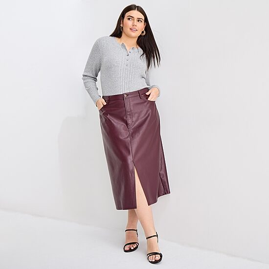 A.N.A Womens Plus High Rise Long Faux Leather Pencil Skirt