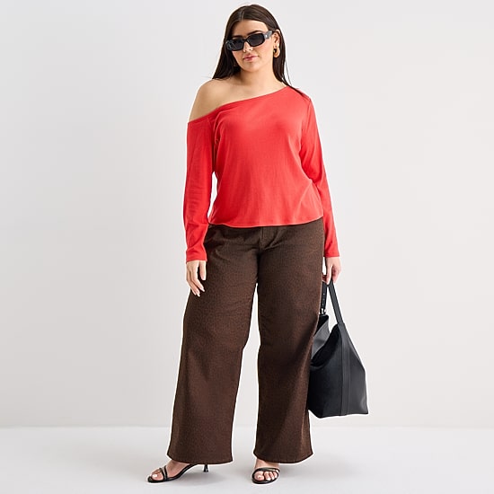 A.N.A Womens Plus Asymmetrical Neck Long Sleeve T-Shirt